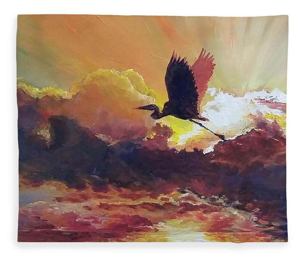 Sunrise Fleece Blanket featuring the painting Sunrise Flight by Merana Cadorette