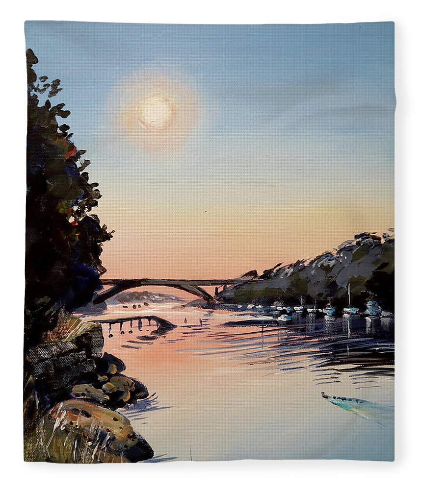Huntleys Point Fleece Blanket featuring the painting Sunrise Huntley's Point Sydney by Shirley Peters