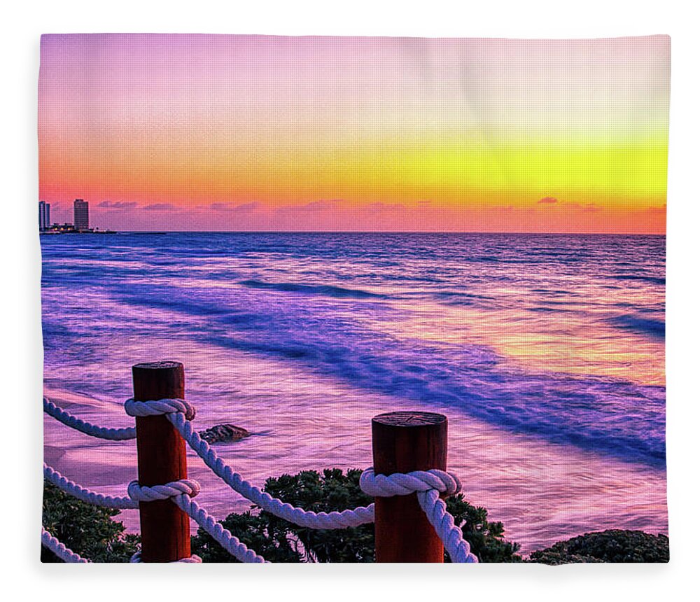 Sunrise Fleece Blanket featuring the photograph Sunrise in Cancun by Tatiana Travelways