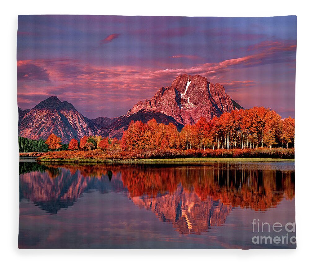 Dave Welling Fleece Blanket featuring the photograph Sunrise Mount Moran Oxbow Bend Grand Tetons Np by Dave Welling