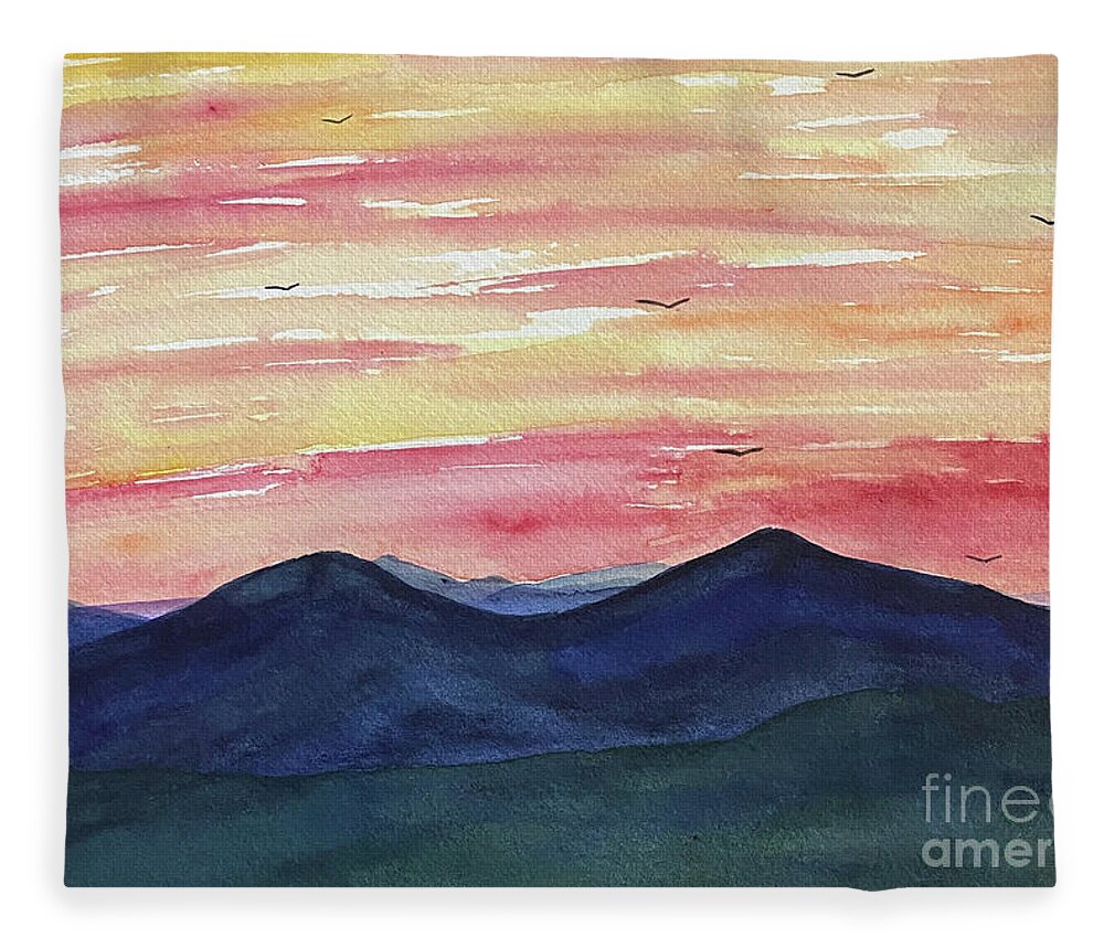 Sunrise Fleece Blanket featuring the painting Sunrise Mountains by Lisa Neuman