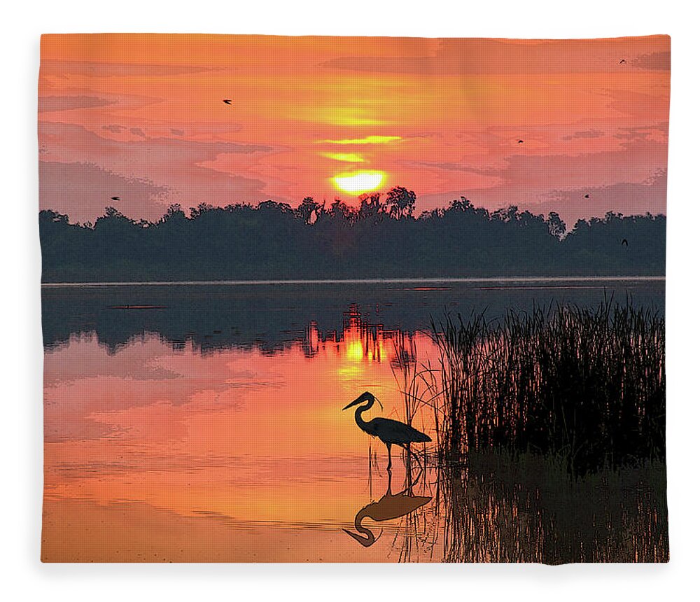 Sunrise Fleece Blanket featuring the photograph Sunrise Over Lake Smart by Robert Carter