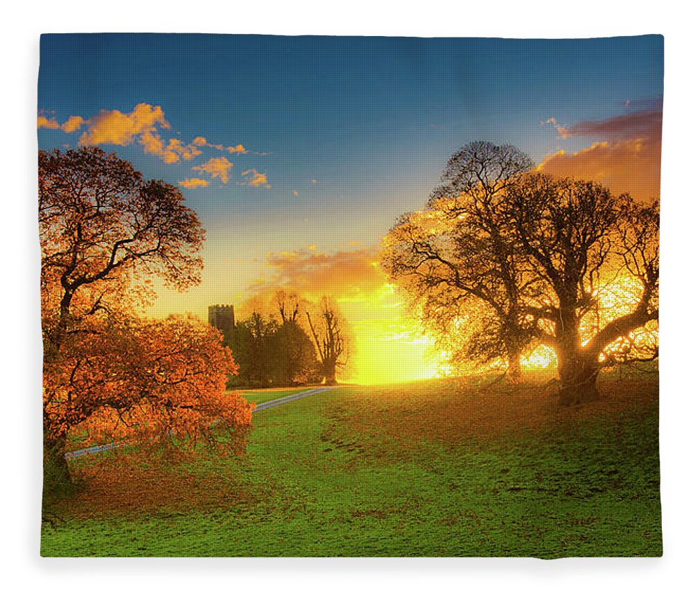 England Fleece Blanket featuring the digital art Sunrise by Remigiusz MARCZAK