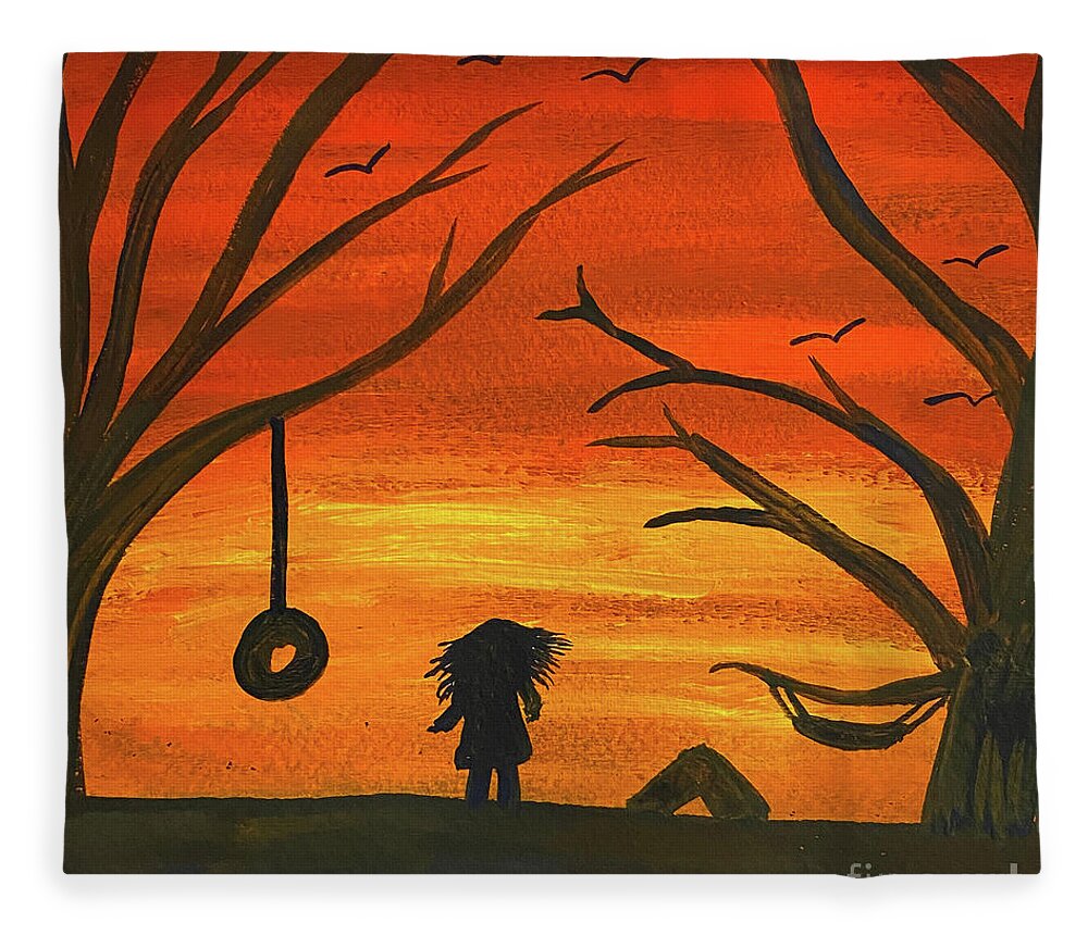 Sunset Fleece Blanket featuring the painting Sunset Adventure by Lisa Neuman