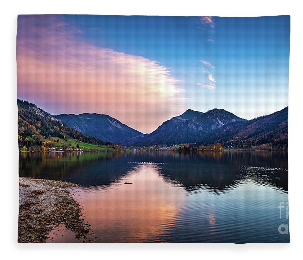Schliersee Fleece Blanket featuring the photograph Sunset at the Schliersee II 16x9 by Hannes Cmarits
