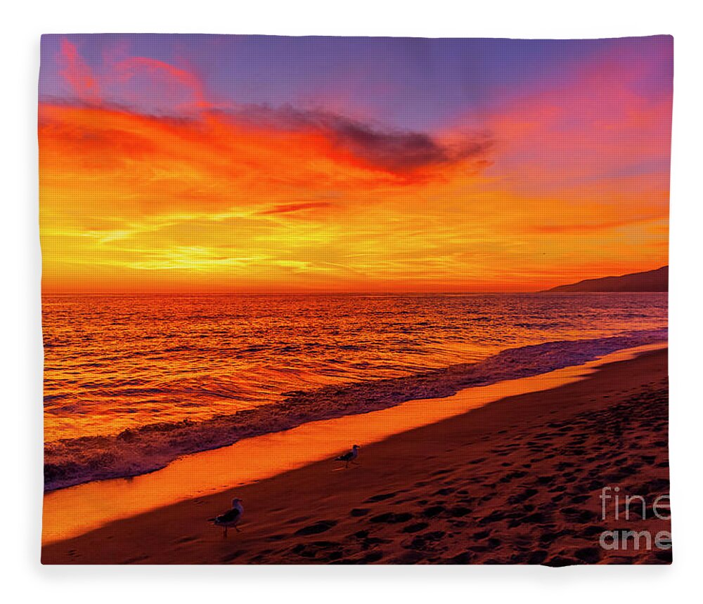 Zuma Beach Fleece Blanket featuring the photograph Sunset at Zuma Beach, CA by Rich Cruse