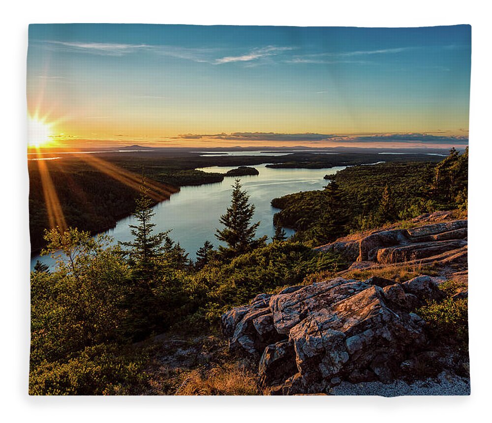 Acadia Fleece Blanket featuring the photograph Sunset Beech Mountain, Acadia NP by Jeff Sinon