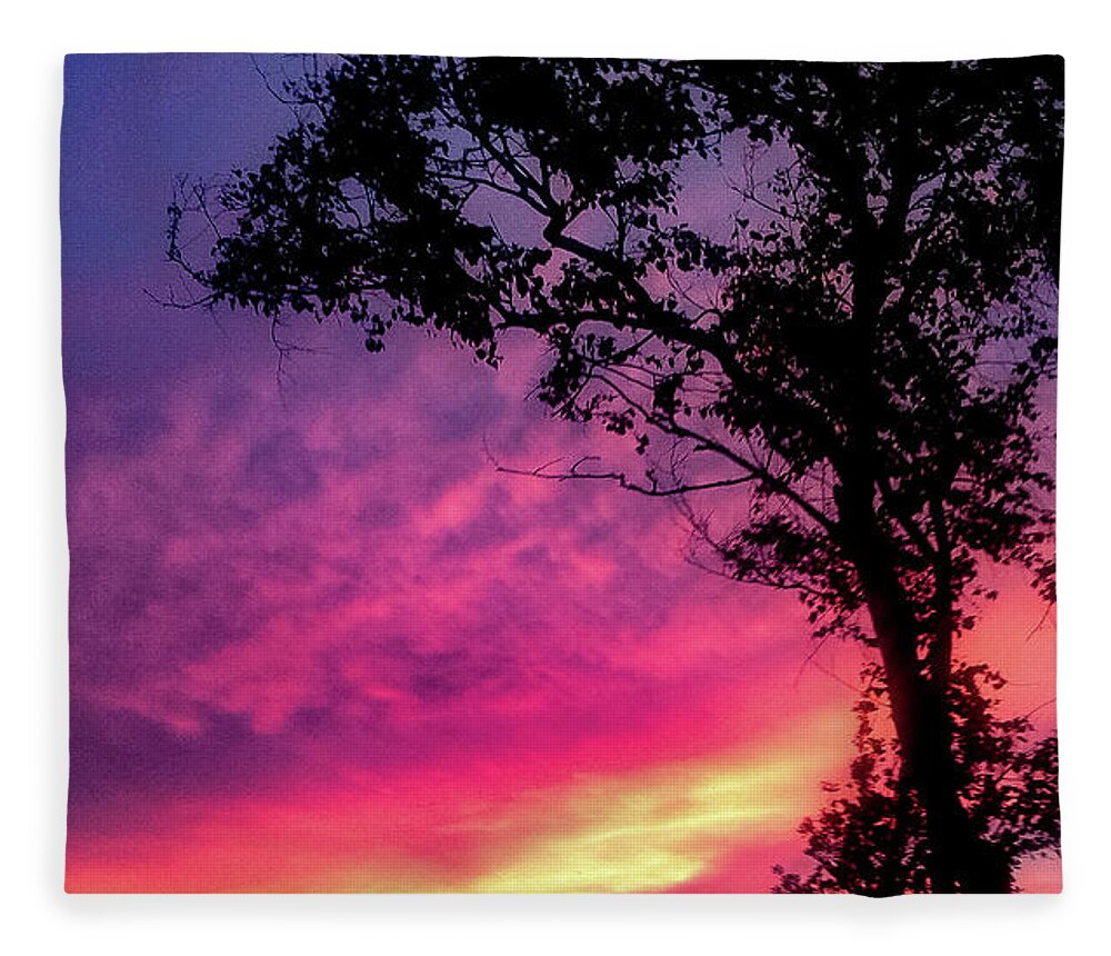Landscape  Sunset   Fleece Blanket featuring the photograph Sunset behind a tree by Kelsea Peet