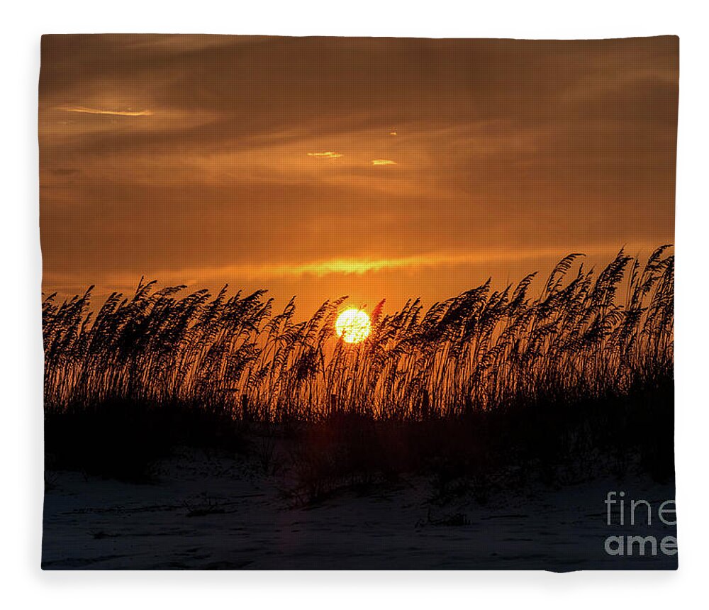 Sunset Fleece Blanket featuring the photograph Sunset Behind the Sand Dunes by Beachtown Views