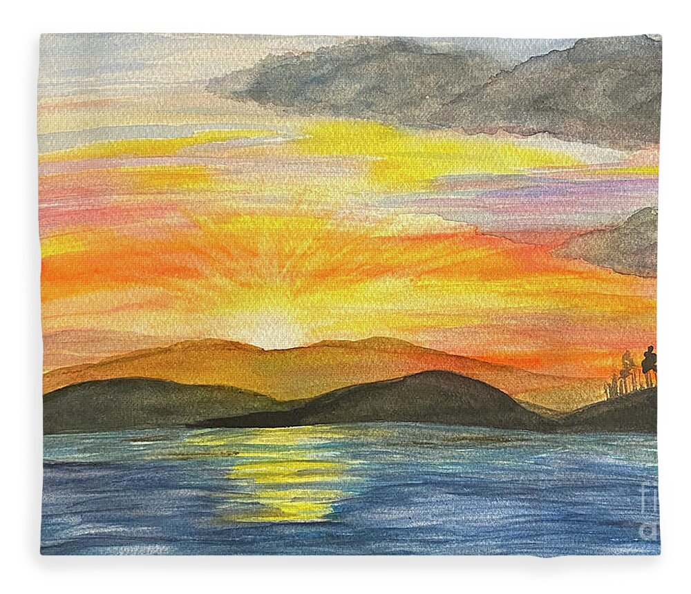 Sunset Fleece Blanket featuring the painting Sunset by the Shore by Lisa Neuman