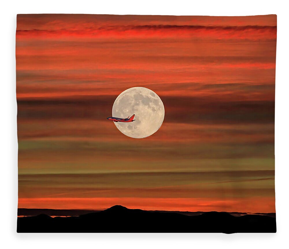 Full Moon Fleece Blanket featuring the photograph Sunset Flight With Full Moon by Donna Kennedy