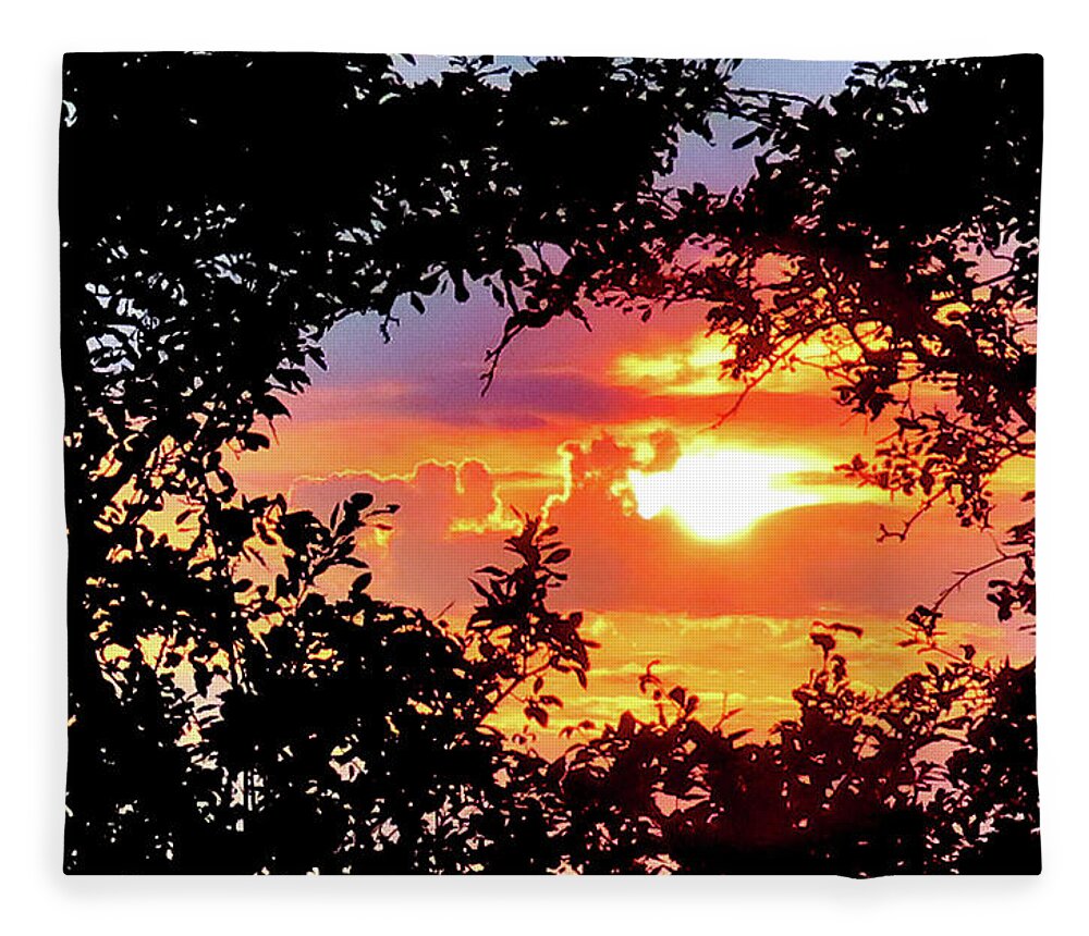 Sunset Fleece Blanket featuring the photograph Sunset Framed by Nature by Linda Stern