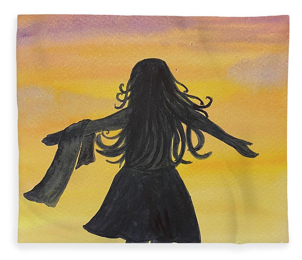 Sunset Fleece Blanket featuring the painting Sunset Girl by Lisa Neuman