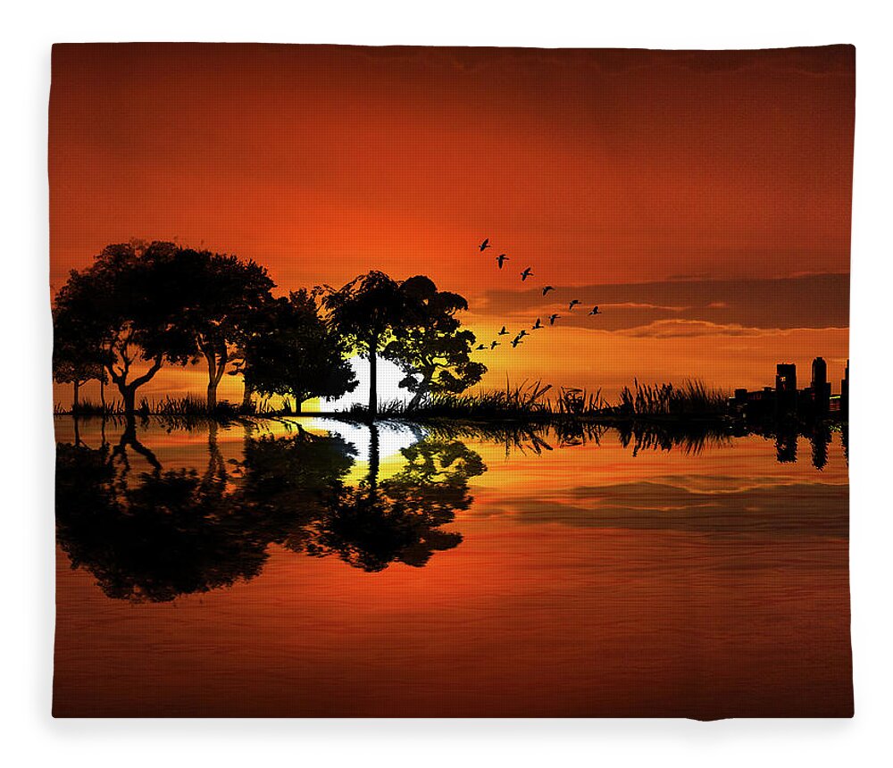 Music Fleece Blanket featuring the photograph Sunset Guitar Landscape by Randall Nyhof