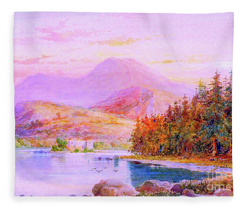 Landscape Fleece Blanket featuring the painting Sunset Loch Scotland by Jane Small