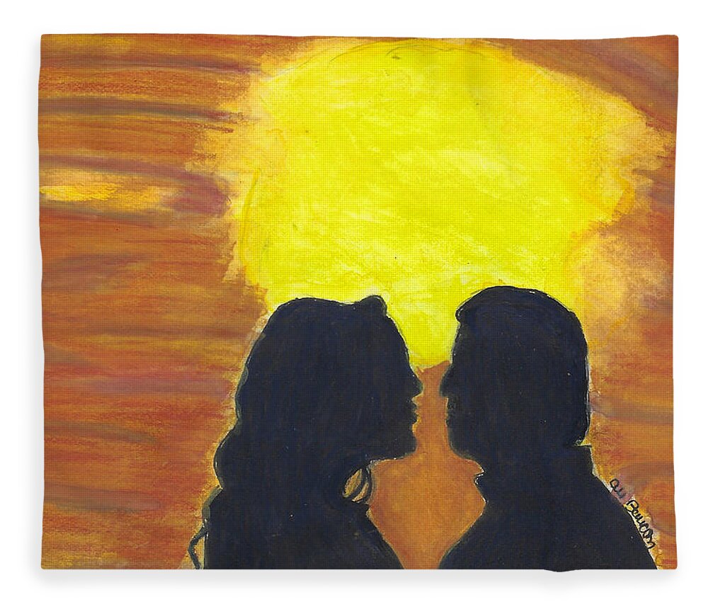 Silhouette Fleece Blanket featuring the painting Sunset Love by Ali Baucom