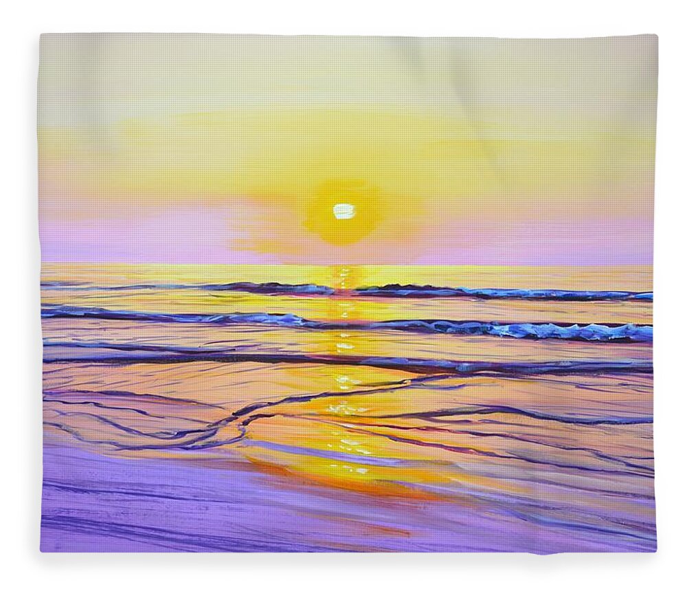 Sea Fleece Blanket featuring the painting Sunset Magic 2. by Iryna Kastsova