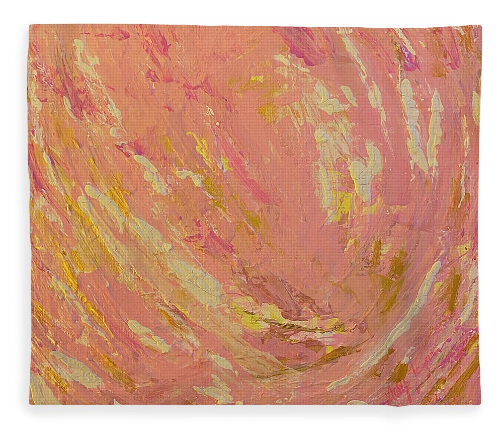 Pink Fleece Blanket featuring the painting Sunset by Medge Jaspan