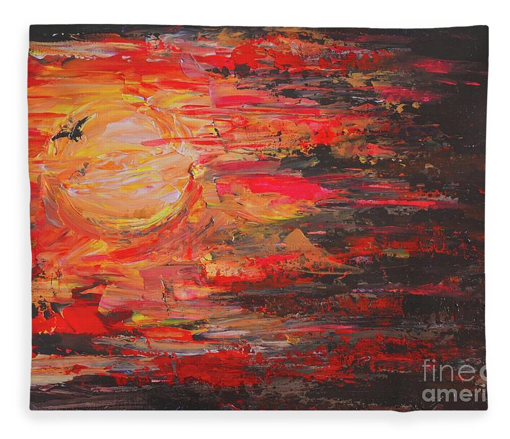 Nature Fleece Blanket featuring the painting Sunset Of The Heart by Leonida Arte