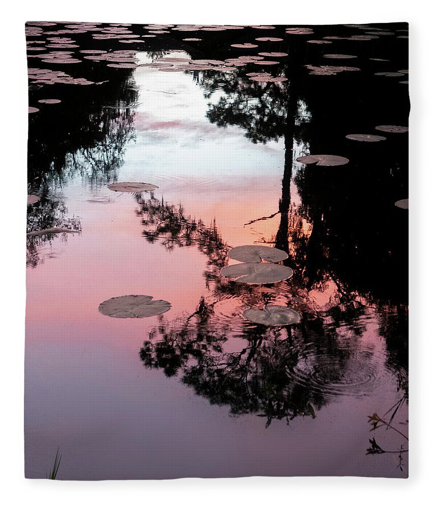 Reflection Fleece Blanket featuring the photograph Sunset on a Florida pond by Karen Rispin