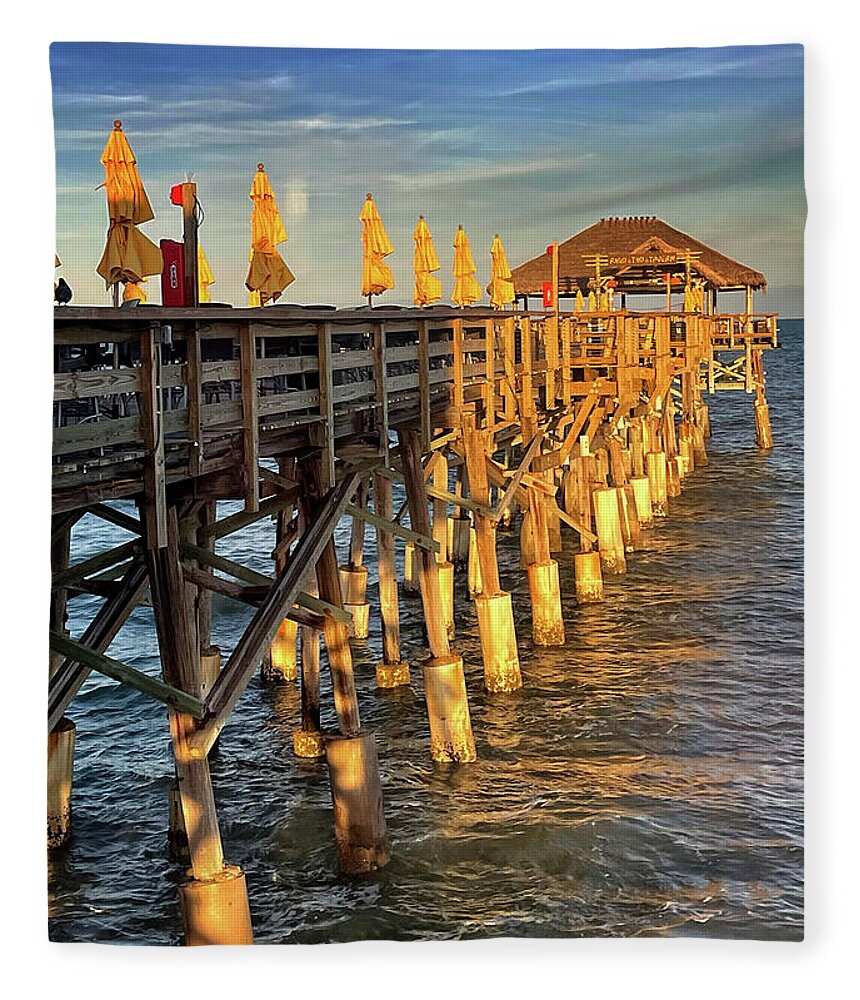 Pier Fleece Blanket featuring the photograph Sunset on the Pier by George Taylor