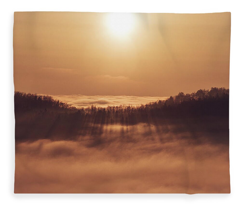 Palkovicke Hurky Fleece Blanket featuring the photograph Sunset over a sea of clouds by Vaclav Sonnek