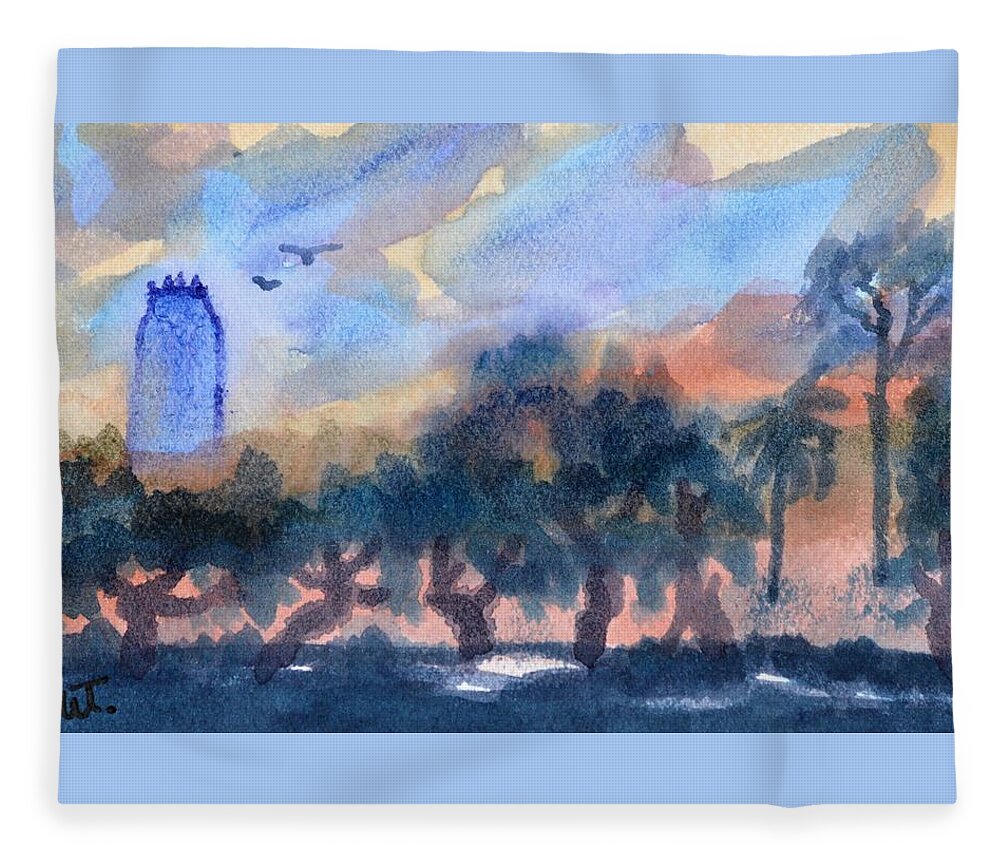 Sunset Over Bok Tower Gardens 2 Fleece Blanket featuring the painting Sunset Over Bok Tower Gardens 2 by Warren Thompson