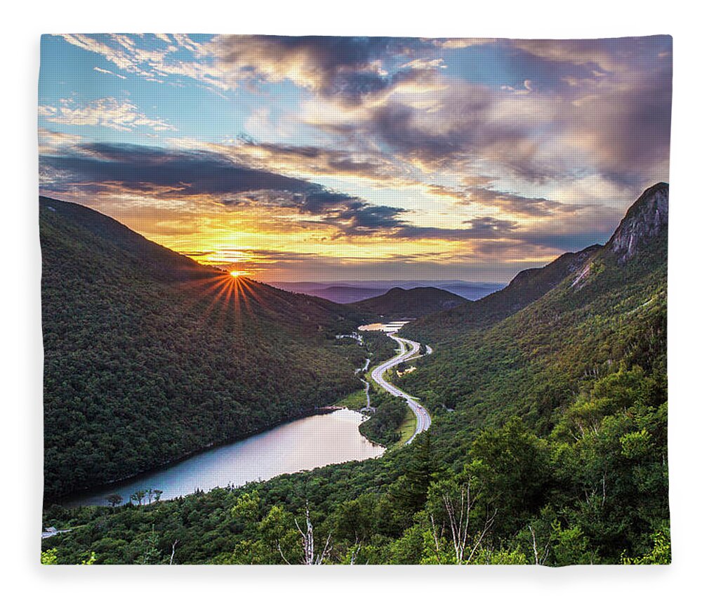 Sunset Fleece Blanket featuring the photograph Sunset over Franconia Notch by White Mountain Images