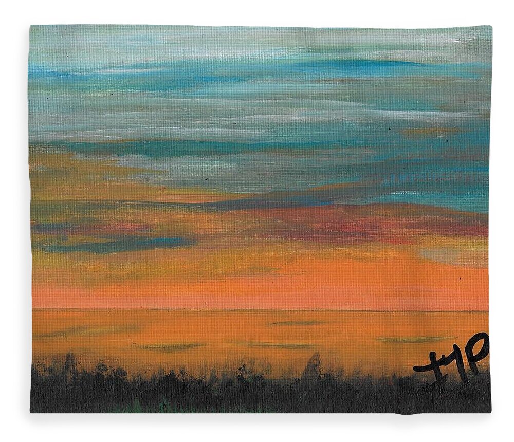 Sun Fleece Blanket featuring the painting Sunset Overseas by Esoteric Gardens KN