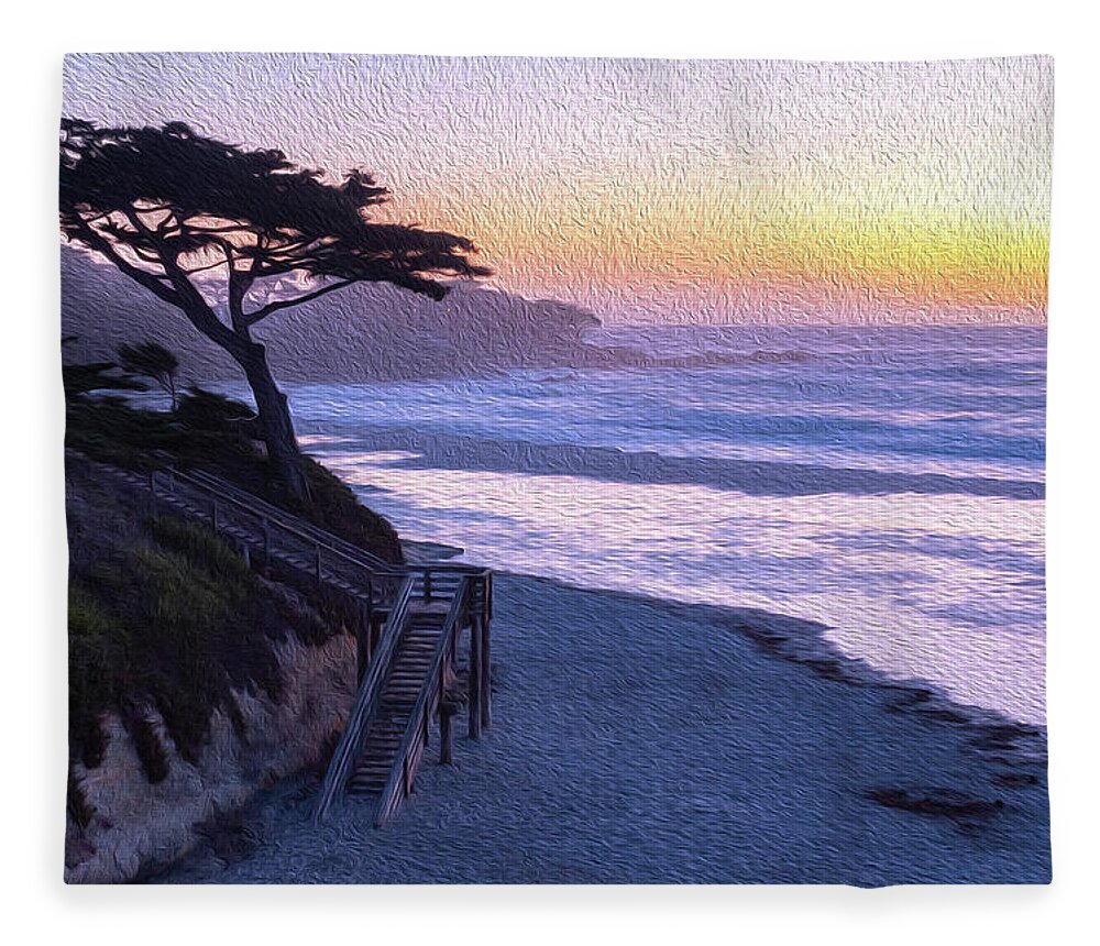 Ngc Fleece Blanket featuring the photograph Sunset Painting at Carmel Beach by Robert Carter