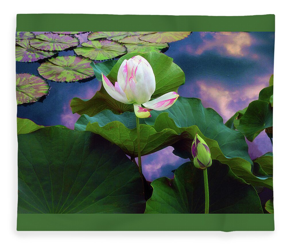 Lotus Fleece Blanket featuring the photograph Sunset Pond Lotus by Jessica Jenney