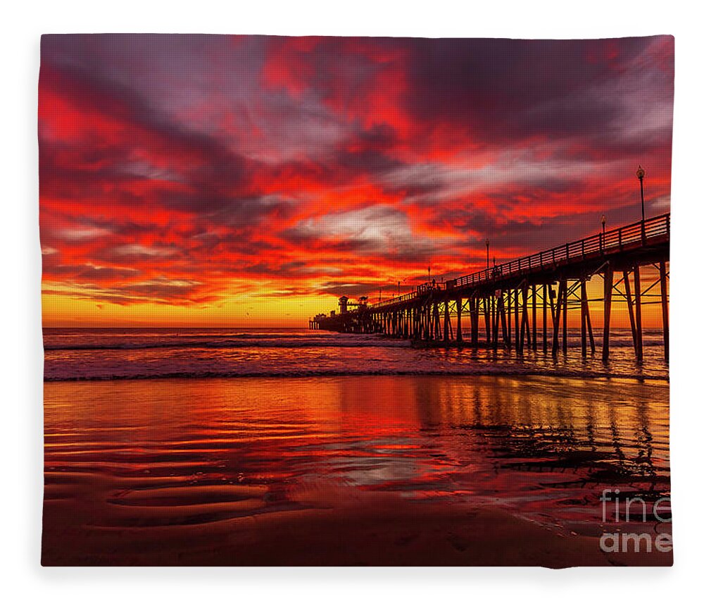 Fiery Fleece Blanket featuring the photograph Sunset Reflections in Oceanside by Rich Cruse