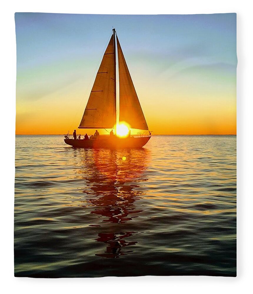 Sailboat Fleece Blanket featuring the photograph Sunset Sail by David T Wilkinson