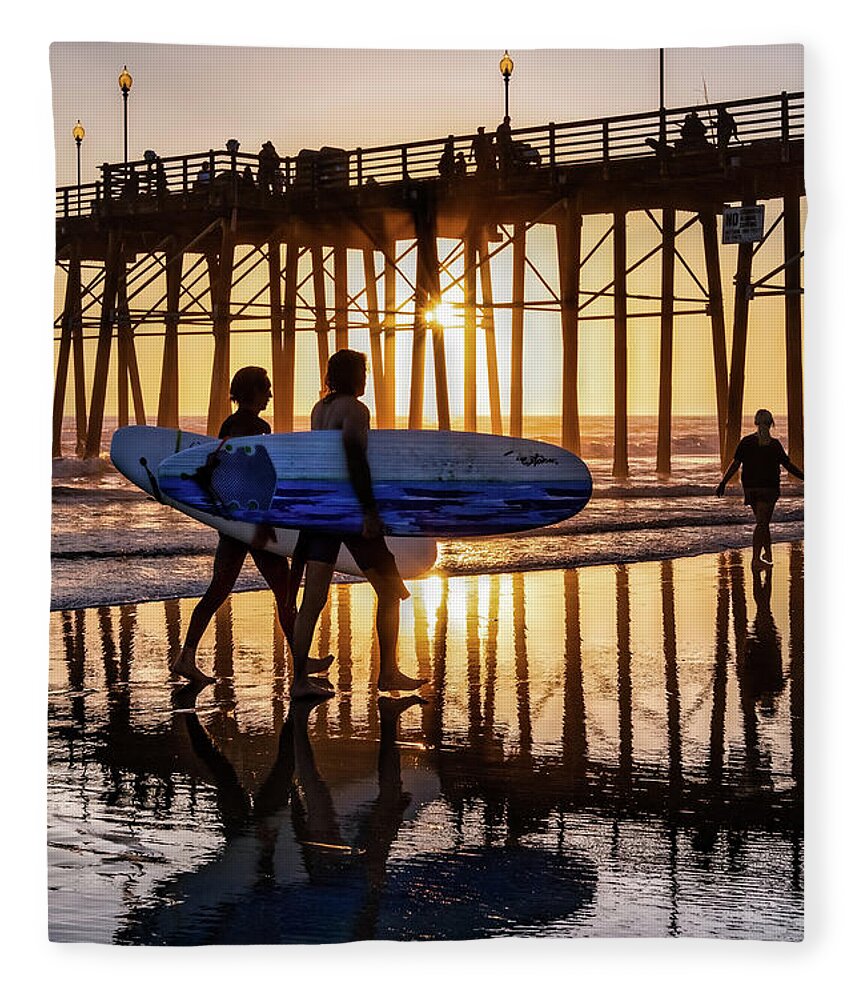 Beach Fleece Blanket featuring the photograph Sunset Silhouette at Oceanside Pier by David Levin