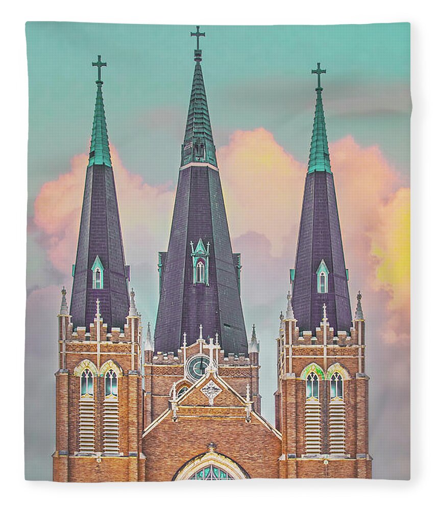 Spires Fleece Blanket featuring the photograph Sunset steeples by Susan Vineyard