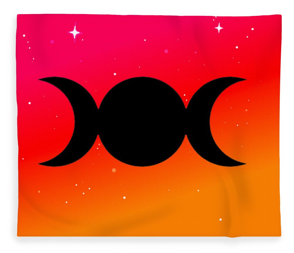 Digital Fleece Blanket featuring the digital art Sunset Triple Moon Goddess Symbol on Warm Ombre by Vicki Noble