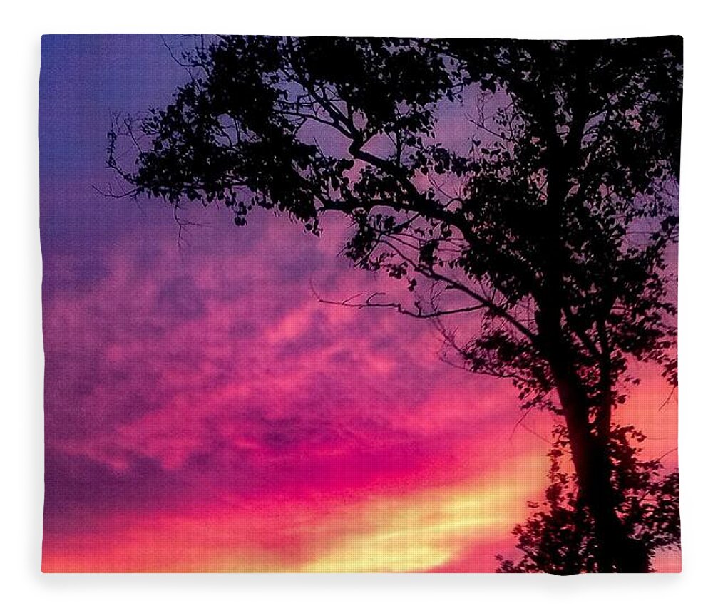 Sunset  Fleece Blanket featuring the photograph Sunset with a tree by Kelsea Peet