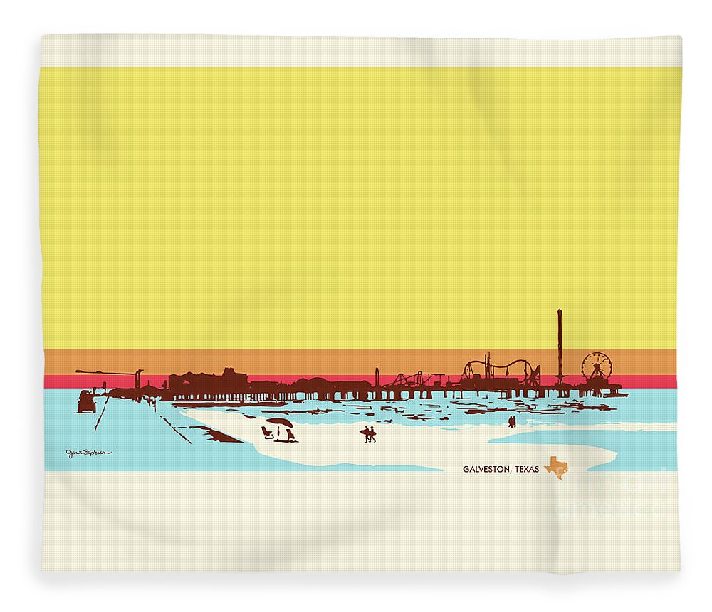 Jan M Stephenson Designs Fleece Blanket featuring the digital art Surf Days - Galveston Island, Texas by Jan M Stephenson