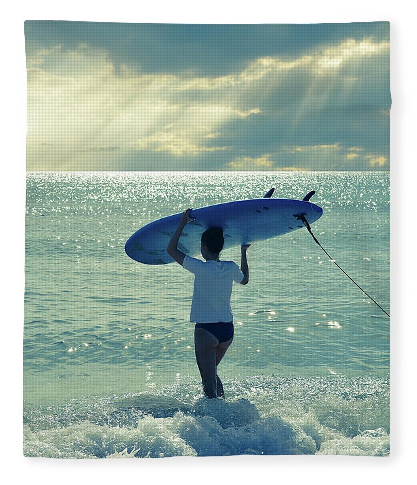 Surfer Fleece Blanket featuring the photograph Surfer Girl by Laura Fasulo