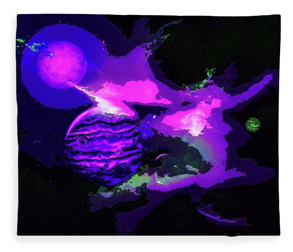  Fleece Blanket featuring the digital art Surreal Planets and Clouds in Space by Don White Artdreamer