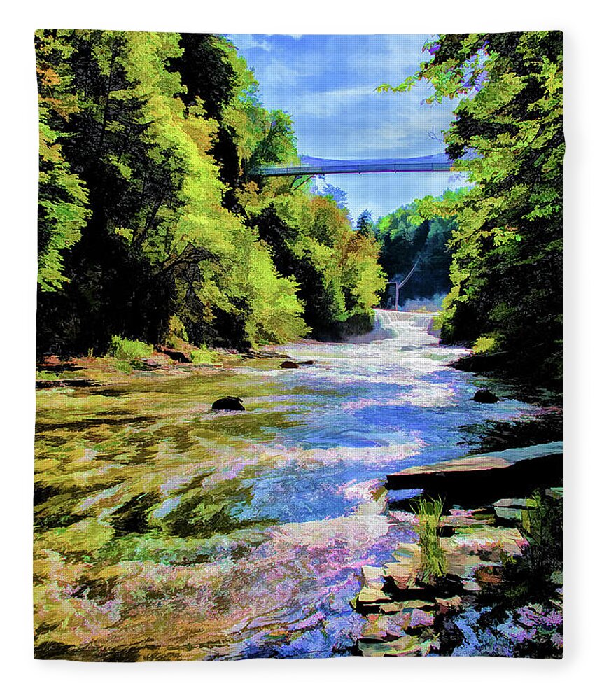 Impressionist Fleece Blanket featuring the photograph Suspension Bridge at Cornell by Monroe Payne