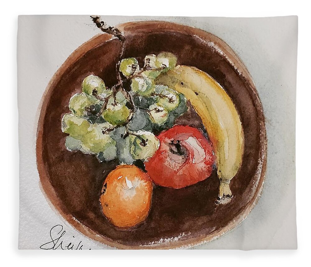 Still Life Fleece Blanket featuring the painting Sustenance in a Wooden Bowl by Sheila Romard