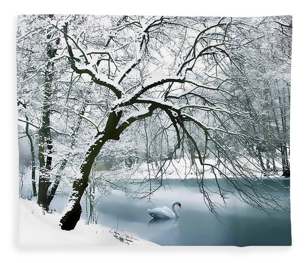 Winter Fleece Blanket featuring the photograph Swan a Swimming by Jessica Jenney