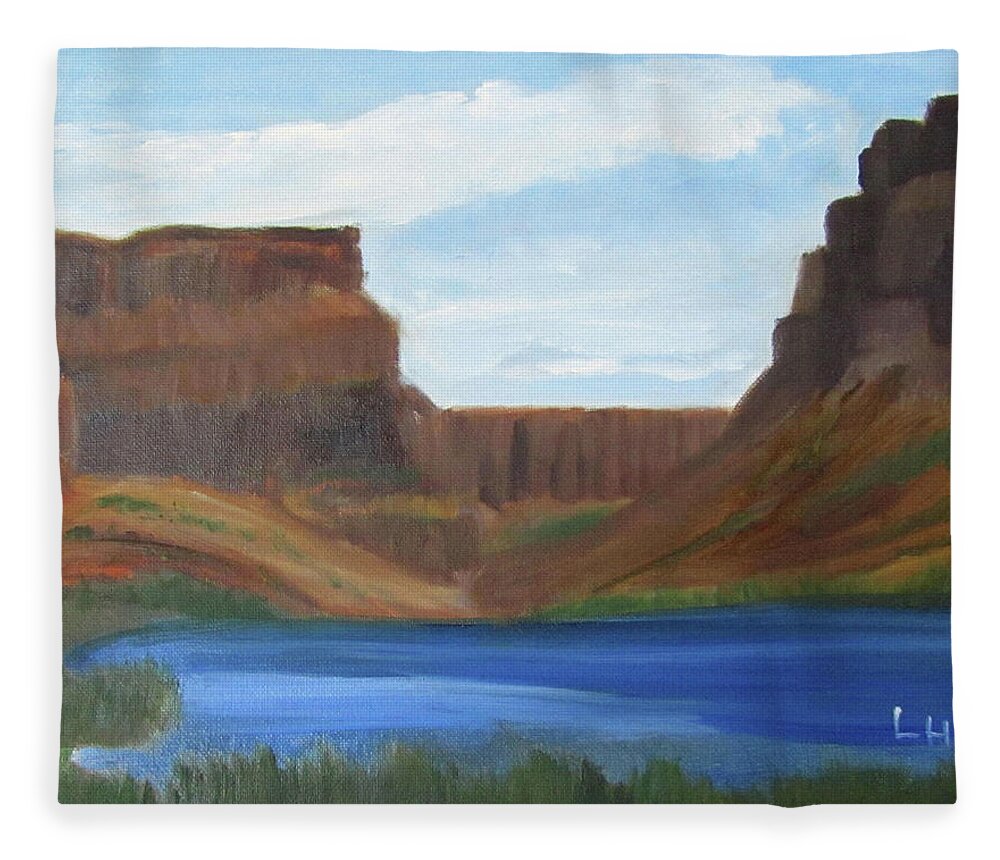 Butte Fleece Blanket featuring the painting Swan Falls Park by Linda Feinberg