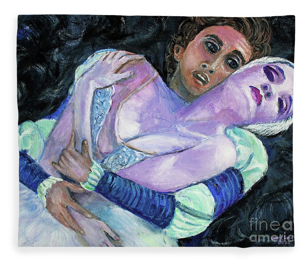 Fantasy Fleece Blanket featuring the painting Swan Lake pas de deux by Lyric Lucas