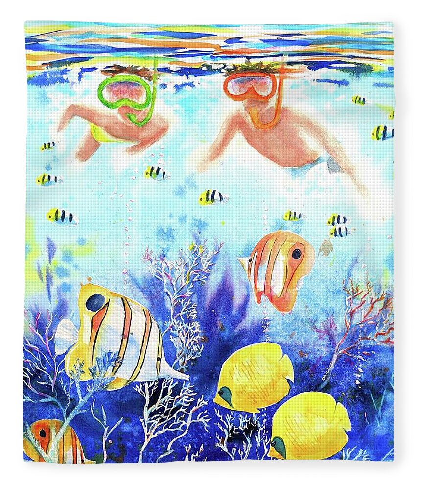 Underwater Fleece Blanket featuring the painting Swimming with the Fish by Carlin Blahnik CarlinArtWatercolor