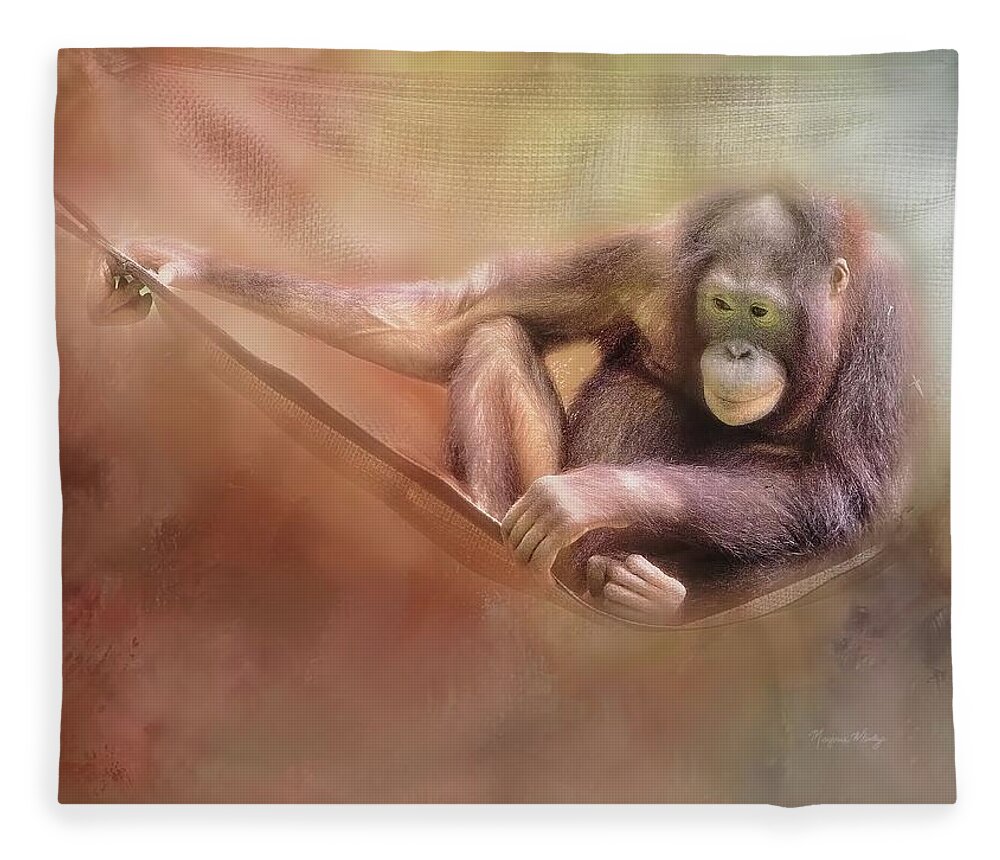  Ape Fleece Blanket featuring the photograph Swingin' by Marjorie Whitley
