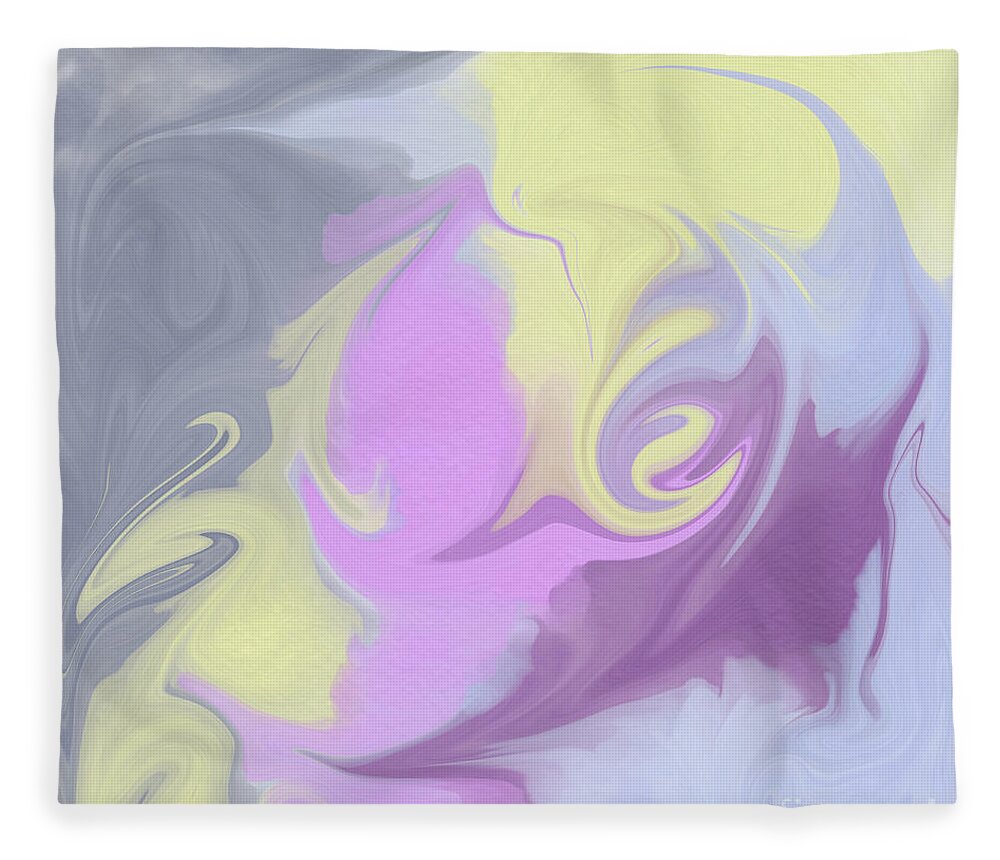 Swirl Fleece Blanket featuring the digital art Swirling abstract in purple and yellow by Bentley Davis