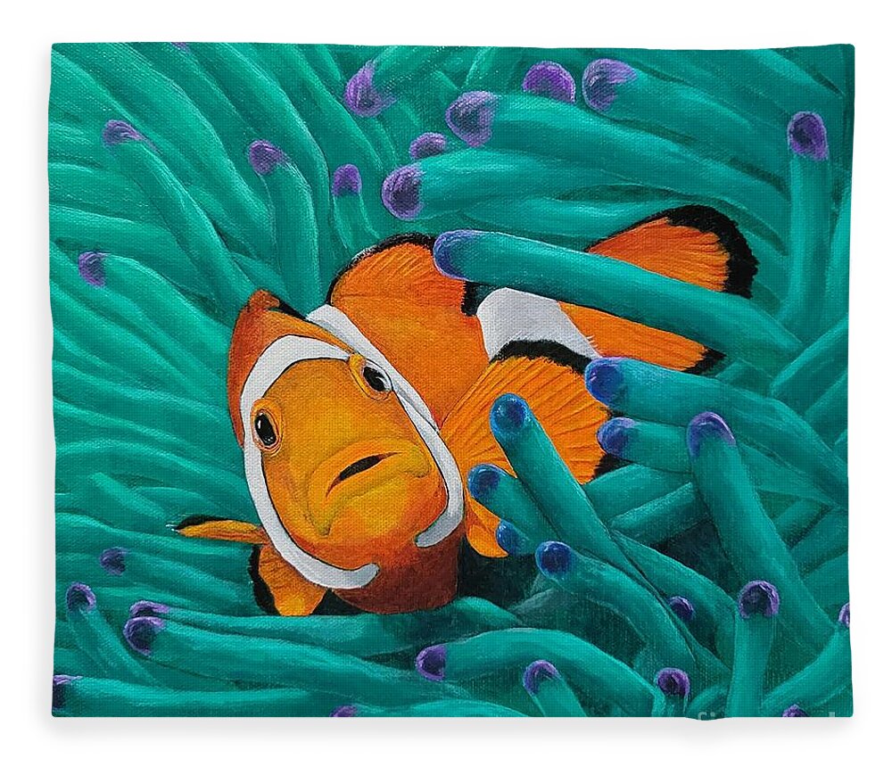 Clown Fish Fleece Blanket featuring the painting Symbiotic by Jimmy Chuck Smith