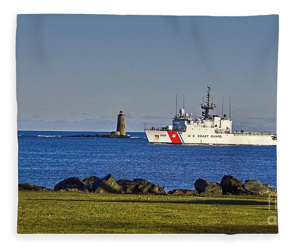 Uscgc Tahoma Fleece Blanket featuring the photograph Tahoma Passes Whaleback Lighthouse by Steve Brown